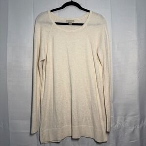 LOFT Outlet Tunic Sweater Large Cream Textured Raglan Sleeve